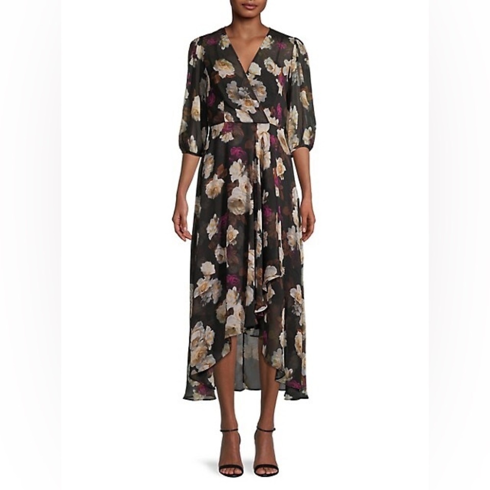 Calvin‎ Klein Black Floral Chiffon Shirtdress SZ 10